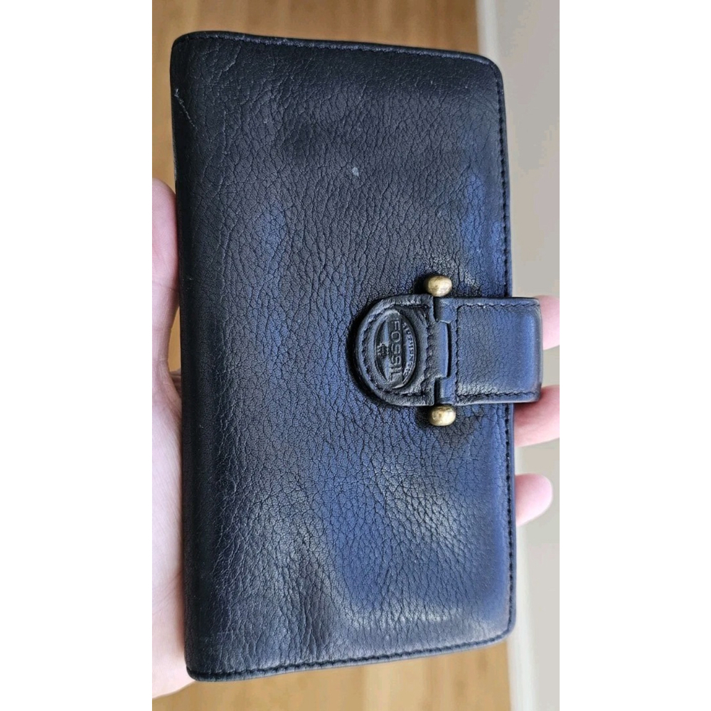 Vintage FOSSIL Black Leather Wallet Checkbook Credit Cards Change Compartment - Picture 6 of 6
